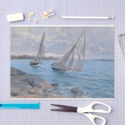 Zeilboten op de rivier tissuepapier (Craft)