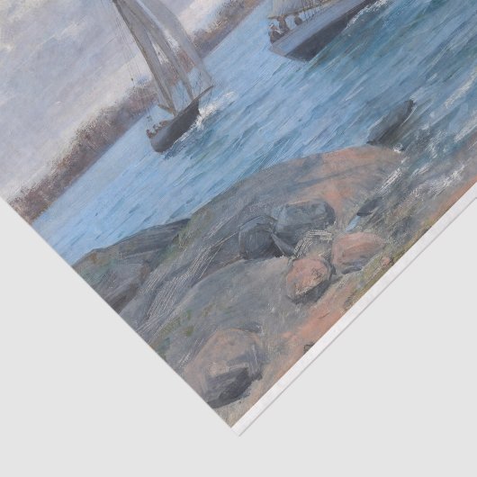 Zeilboten op de rivier tissuepapier (Detail)