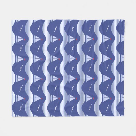 Zeilboten op een gestreept Zee Fleece Deken (Voorkant (Horizontaal))