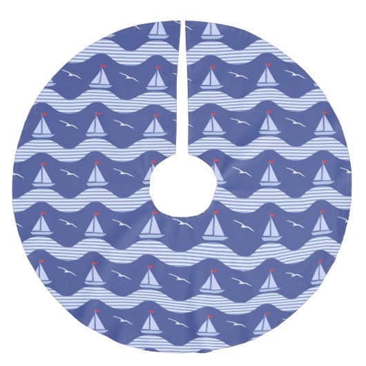 Zeilboten op een gestreept Zee Kerstboom Rok (Voorkant)