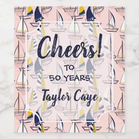 Zeilboten op een roze Zee Wijn Etiket (Enkel label)