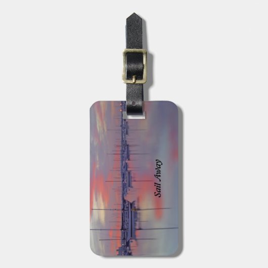 Zeilboten op een vast Bagagelabel met lederen riem (Voorkant verticaal)