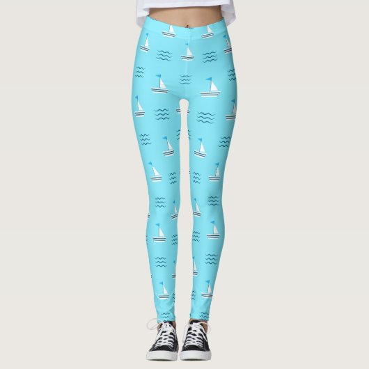 Zeilboten op het blauw Zee Leggings (Voorkant)
