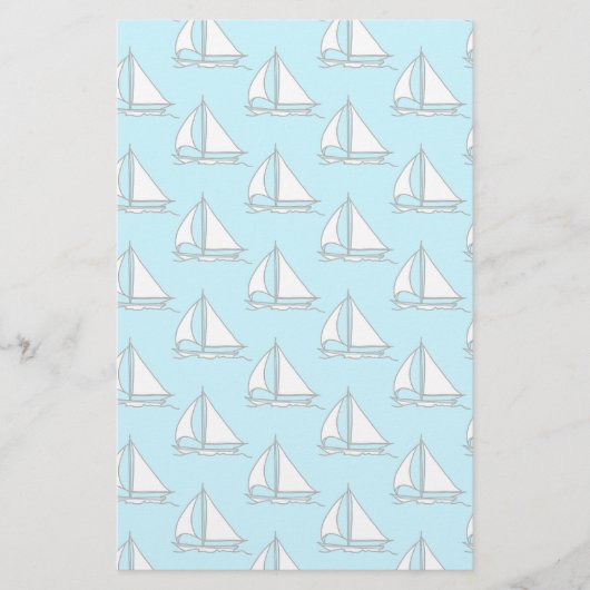 Zeilboten op het Blauwe Patroon van het Zee Briefpapier (Voorkant)