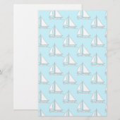 Zeilboten op het Blauwe Patroon van het Zee Briefpapier (Voorkant / Achterkant)