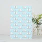 Zeilboten op het Blauwe Patroon van het Zee Briefpapier (Staand voorkant)