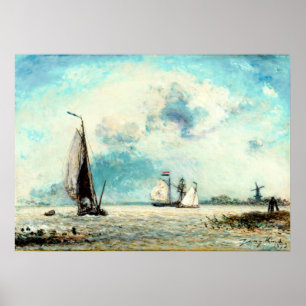 Zeilboten op het bord van Johan Jongkind Poster