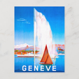 Zeilboten op het Genfersee, Zwitserland, vintage Briefkaart