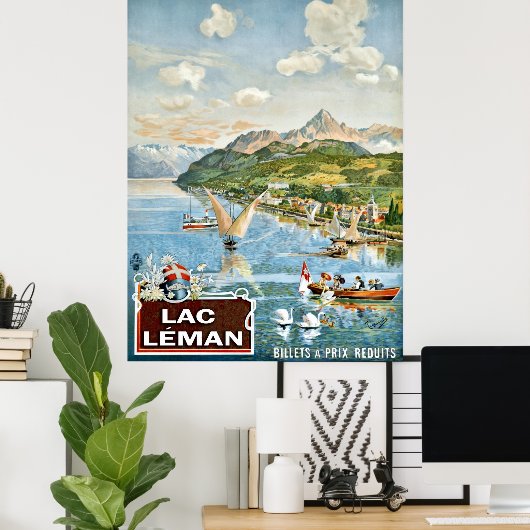Zeilboten op het meer van Genève in Zwitserland Poster (Thuiskantoor)
