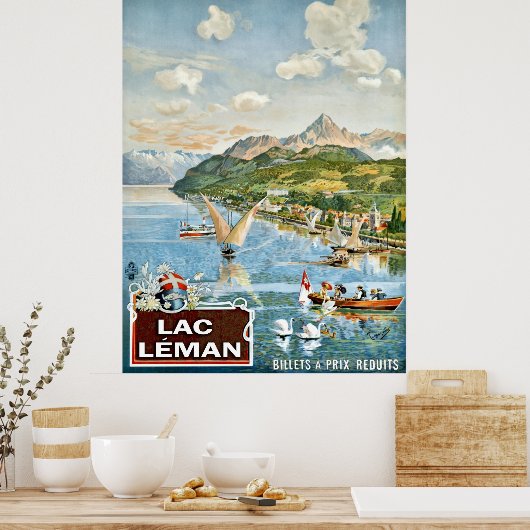 Zeilboten op het meer van Genève in Zwitserland Poster (Keuken)
