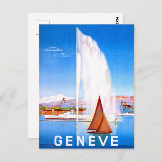 Zeilboten op het meer van Genève, Zwitserland,  Briefkaart (Voorkant / Achterkant)