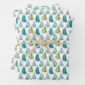 Zeilboten op het waterpatroon inpakpapier vel (In situ)