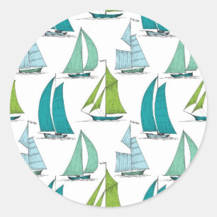 Zeilboten op het waterpatroon ronde sticker