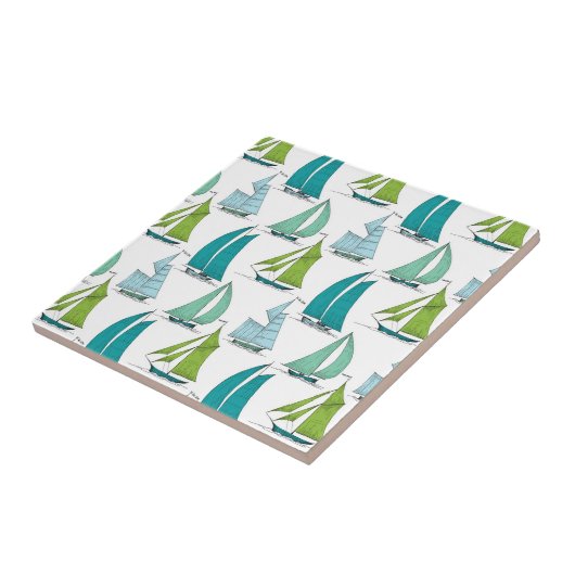 Zeilboten op het waterpatroon tegeltje (Zijkant)