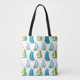 Zeilboten op het waterpatroon tote bag