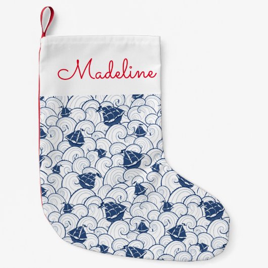 Zeilboten op het Zee | Jouw namen toevoegen Kleine Kerstsok (Voorkant)