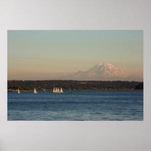 Zeilboten op Lake Washington, met Mercer Island Poster