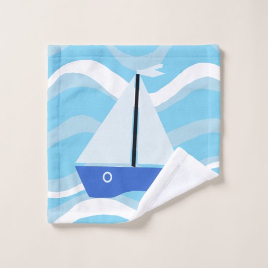 Zeilboten op oceaangolven bad handdoek (Wasdoekje)