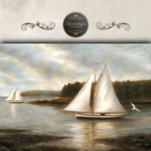 Zeilboten op rustige baai decoupage