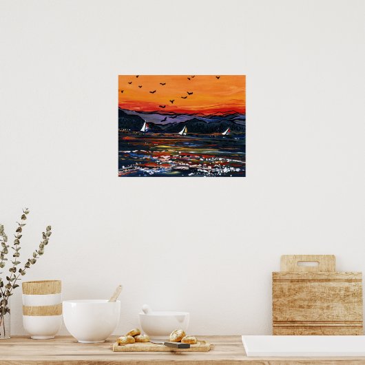 Zeilboten op Sunset Poster (Keuken)