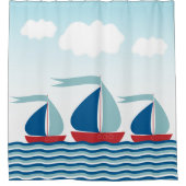 Zeilboten op Water Waves Nautical Boys Douchegordijn (Voorkant)