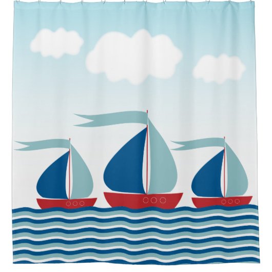 Zeilboten op Water Waves Nautical Boys Douchegordijn (Voorkant)