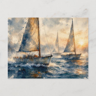 Zeilboten op zee, briefkaart