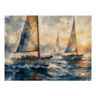 Zeilboten op zee, perfect poster
