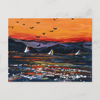 Zeilboten op zonsondergang briefkaart