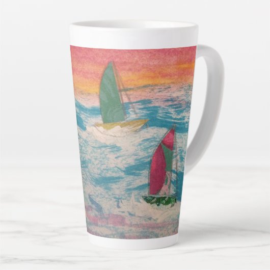 Zeilboten Oranje lucht Latte Mok (Rechterhoek)