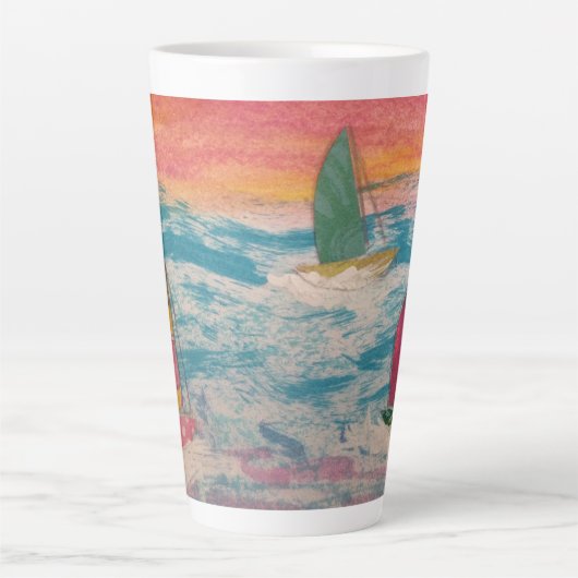 Zeilboten Oranje lucht Latte Mok (Voorkant)