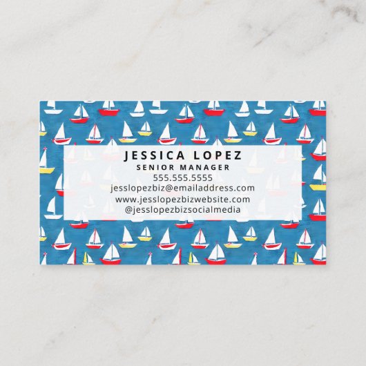 Zeilboten Patroon Blauw Visitekaartje (Achterkant)