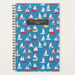 Zeilboten Patroon Planner<br><div class="desc">Patroon met afbeelding van rode en gele zeilboten boven blauwe achtergrond. Pas de tekst vooraan aan.</div>