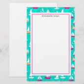 Zeilboten Patroonroze en Aqua Briefpapier (Voorkant / Achterkant)