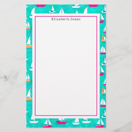 Zeilboten Patroonroze en Aqua Briefpapier (Voorkant)
