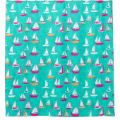 Zeilboten Patroonroze en Aqua Douchegordijn (Voorkant)