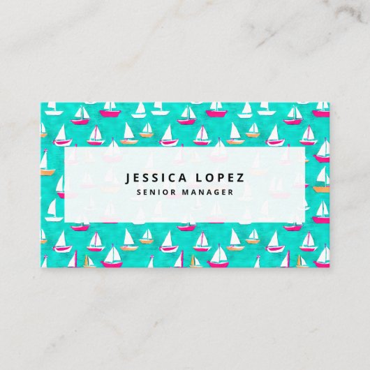 Zeilboten Patroonroze en Aqua Visitekaartje (Voorkant)