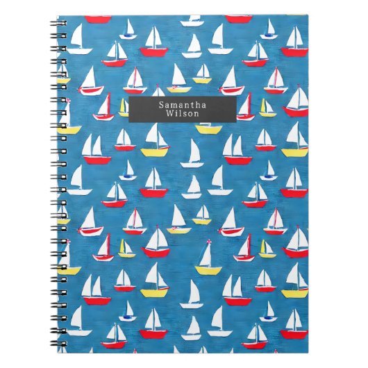 Zeilboten Pattern Preppy Blue Notitieboek (Voorkant)