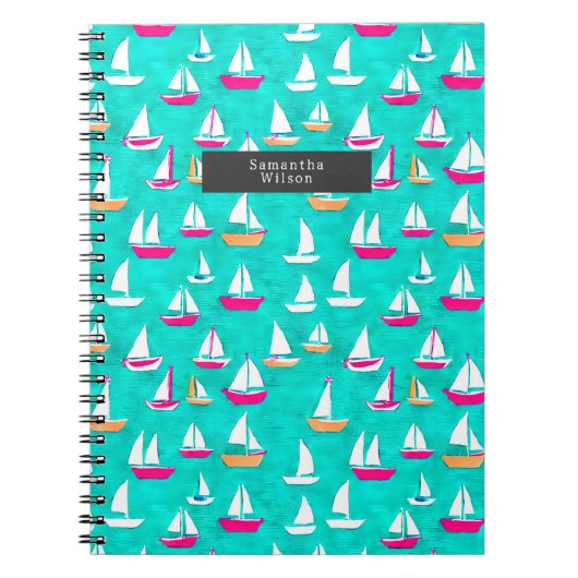 Zeilboten Pattern Preppy Pink & Aqua Notitieboek (Voorkant)