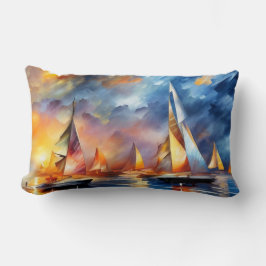Zeilboten race abstracte moderne blauwe rode zon kussen
