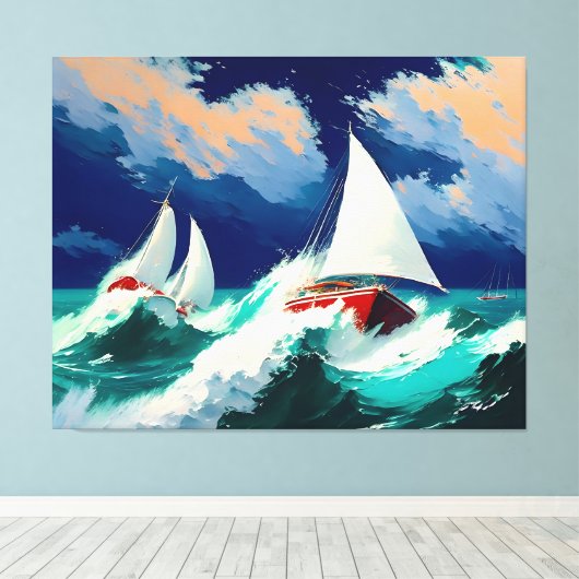 Zeilboten Racen in Heavy Zeeen Canvas Afdruk (Insitu (Houten vloer))