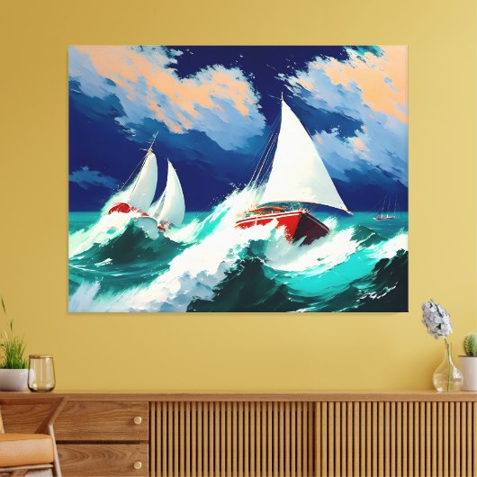 Zeilboten Racen in Heavy Zeeen Canvas Afdruk (Insitu (Woonkamer))