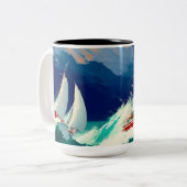 Zeilboten Racen in Heavy Zeeen Tweekleurige Koffiemok (Voorkant links)