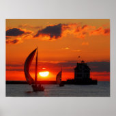 Zeilboten tegen zonsondergang poster (Voorkant)