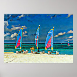 Zeilboten Tropisch strand kleurrijk Catamaran Poster