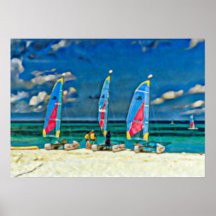 Zeilboten Tropisch strand kleurrijk Catamaran Poster
