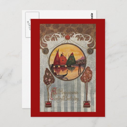 Zeilboten vignet  Verjaardag Briefkaart (Voorkant / Achterkant)