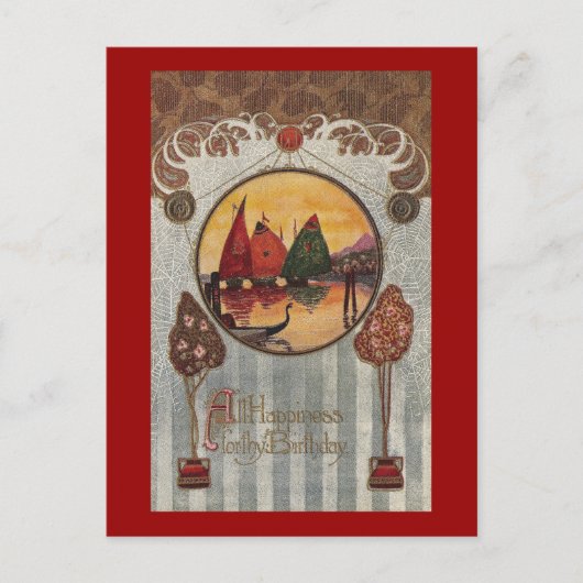 Zeilboten vignet  Verjaardag Briefkaart (Voorkant)