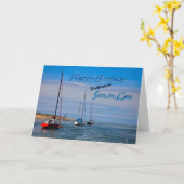 Zeilboten voor anker verjaardag voor schoonzoon kaart (Gele Bloem)