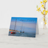 Zeilboten voor anker verjaardagskaart kaart (Gele Bloem)